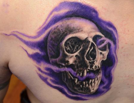 Tattoos - Purple Haze Realistic Skull - 95610